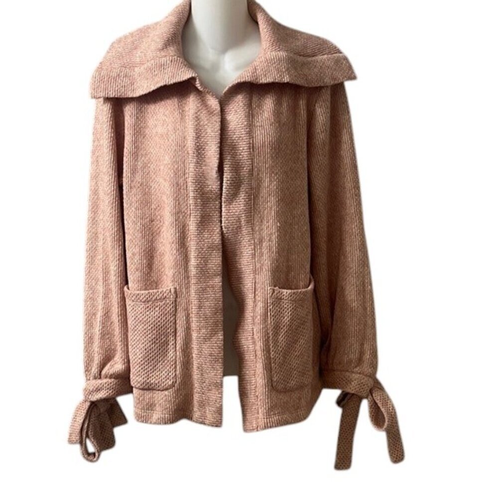 CeCe Pink Tie--Cuff Knit Jacket Open Cardigan NWOT Size Medium